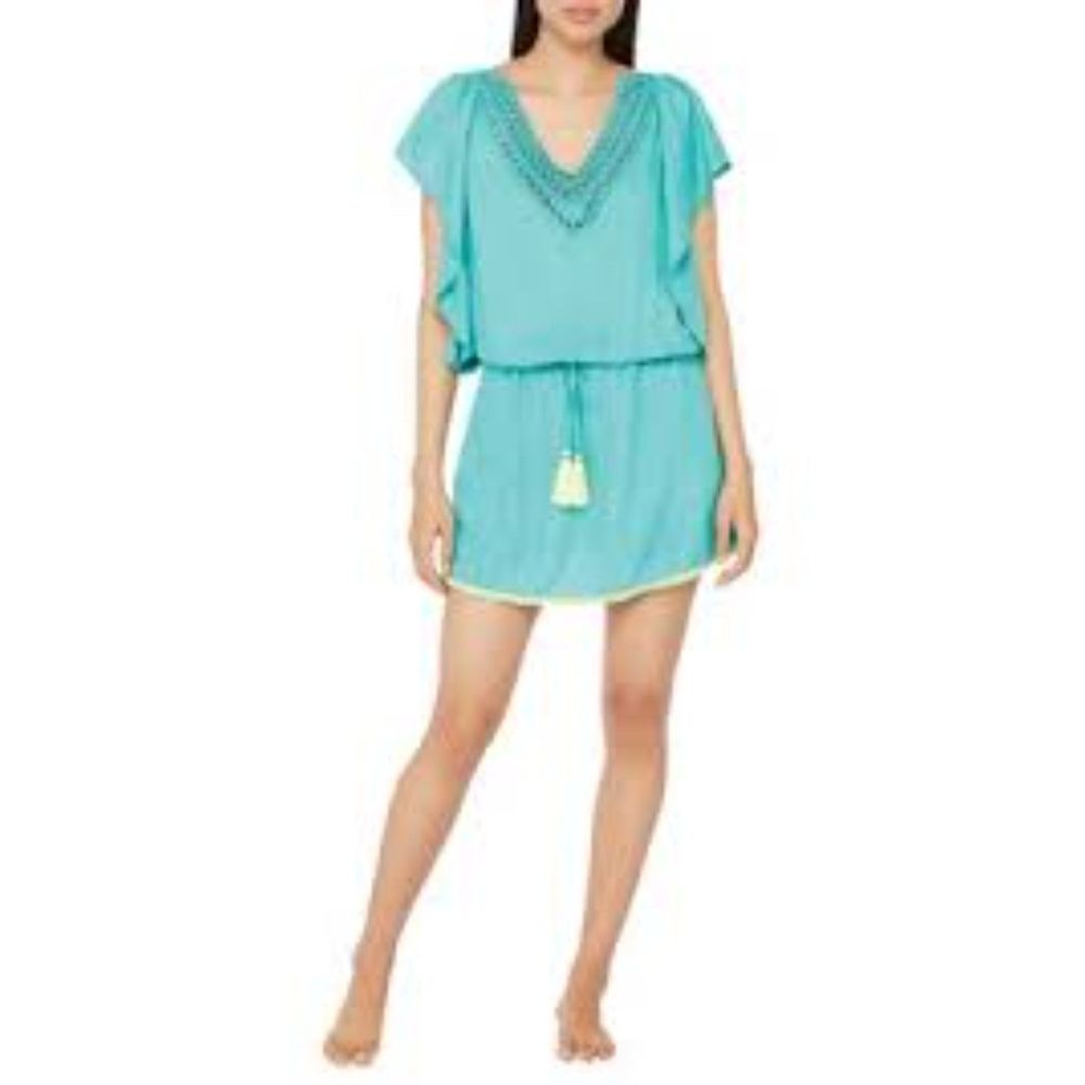 Trina Turk Cascais Wave Flutter Sleeve Tunic Swim Cover Up